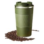 Insulated Coffee Cup 510ml, Double Walled Travel Mug, Thermos Cup,Stainless Vacuum Cup with Leakproof Flip Double Buckle for Keep Hot/Ice Coffee,Tea and Beer (Green)