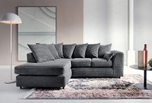 Abakus Direct Left Hand Corner Sofa - Jumbo Cord L Shaped Sofas for Living Room with Thick Luxury Deep Filled Cushioning | Contemporary Chaise Lounge Sofa in Grey | 212Wx164Dx78H