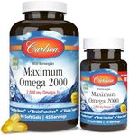 Carlson - Maximum Omega 2000, 2000 mg Omega-3 Fatty Acids Including EPA and DHA, Wild-Caught, Norwegian Fish Oil Supplement, Sustainably Sourced Fish Oil Capsules, Lemon, 90+30 Softgels