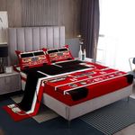 Manfei Fire Truck Sheet Set Full Size, Red Fire Engine Bed Sheet Set 4pcs with Deep Pocket Fitted Sheet + Flat Sheet + 2 Pillowcases, Cartoon Fireman Car Bedding Set for Kids Boys Teens Room Decor