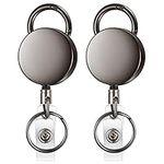 2 Pcs Retractable Keychains, Retractable Keyring Heavy Duty, Retractable Badge Holder Key Reel, Extendable Lanyard with 68cm Steel Wire Rope for Id Name Card Badge Keychain, Black