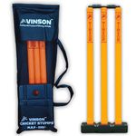 Vinson Senior Cricket Stumps Set - Orange and Black | Comes Up with Zipper Carry Bag | Standard Size Heavy-Base Plastic Wickets with Bails for Matches & Training | Wickets Cricket Set