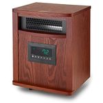 LifeSmart HT1097 1500 Watt Portable Electric Infrared Quartz Space Heater for Indoor Use with 6 Heating Elements, Casters, and Remote, Brown Oak Wood