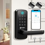 Smart Lock with Handle: Wi-Fi Keyless Entry Door Lock - Smart Locks for Front Door - Biometric Fingerprint Door Lock - Smart Door Lock with Keypad - Garage Door with App Control - Auto Lock (Black)