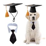 HACRAHO Dog Graduation Outfit, 2 PCS Pet Graduation Caps with Necktie Adjustable Dog Graduation Hat with Yellow Tassel for Small Medium Dog