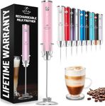 Zulay Kitchen Lux Rechargeable Milk Frother Handheld - Powerful 2-Speed Motor, Fully Waterproof, 2000mAh Battery - Drink Mixer For Latte, Cappuccino, Matcha, Protein Powder - Pink