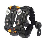 TECHONG 2Pcs Sports Paracord Bracelets - 7 String Woven Adjustable Survival Black Casual Wristband with 20 Emergency Tools for Wilderness Hunting & Fishing