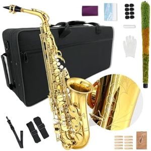 YoungMonic Alto Saxophone E Flat for Adults Student Sax Eb Alto Full Kit With Carrying Sax Case Mouthpiece Straps Reeds Saxophone Beginner Kit