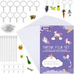 Ainiv 150 PCS Heat Shrink Plastic Sheets Pack, Shrinky Art Crafts Set Include 20 PCS Blank Shrinky Art Film Paper with 130 PCS Keychains Accessories, DIY Hand Made Ornaments Creative Craft for Kids