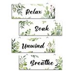 decalmile 4 Pieces Green Leaves Wooden Wall Art Relax Soak Wood Wall Hangings Plants Wooden Plaque Bedroom Living Room Bathroom Wall Decor