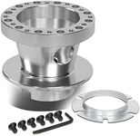 Auto Dynasty 6-Bolt Pattern Steering Wheel Hub Adapter Boss Kit Compatible with Dodge Chevy GMC Buick Jeep, Billet Aluminum, Silver