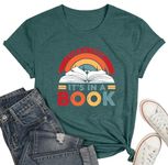 Take a Look It's in a Book Shirt for Women Funny Reading Rainbow Graphic T Shirt Book Lover Gift Tee Tops （Green,Large）