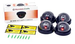Mandala Crafts 4 Dummy Fake Security Dome Cameras with Flashing Red LED Light CCTV Alert Warning Sticker Decal Signs