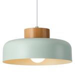 Modern Pendant Lighting,32cm,Natural Wood Cap, Drum Simple Kitchen Light Fixture for Dining Room, Table, Light Blue