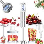 Hand Blender, 5-in-1 Stainless Steel Electric Stick Blender 1000W, 24 Speeds Adjustable, Baby Food Blender with Egg Whisk, Frother, 500ml Chopper, 600ml Measuring Cup, BPA Free Food Processor