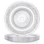 Elsjoy 6 Pack 10 Inch Glass Dinner Plate, Large Serving Plate Round Clear Glass Plate, Vintage Embossed Dinnerware for Pasta, Salad, Home Wedding Decor