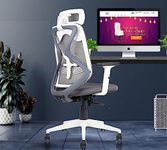 MRC Spine Mesh Highback Ergonomic Desk Office Chair with Sliding seat 2DAdjustable Armrests,Lumbar Support, Smart Synchro Multi-Tilt Lock Mechanism & Nylon Base with 60mm Wheels (White/Grey)