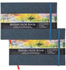 U.S. Art Supply 5.5" x 8.5" Watercolor Book, 2 Pack, 76 Sheets, 110 lb (230 GSM) - Linen-Bound Hardcover Artists Paper Pads - Acid-Free, Cold-Pressed, Brush Painting & Drawing Sketchbook Mixed Media