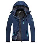 R RUNVEL Women's Waterproof Jacket Windproof Fleece Jacket Outdoor Winter Coat with Hood for Camping Navy UK 18