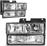 AUTOSAVER88 Headlight Assembly Compatible with 1990-2000 Chevy GMC C1500 C2500 C3500 K1500 K2500 K3500 C/K Suburban Blazer 95-99 Tahoe 1992-1999 Yukon Pickup Truck Headlamp with Bumper Lights