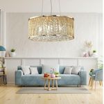 Home Furniture Express Emilia Design Large Crystal Drum Pendant Light, Gold