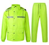 Yukirtiq Mens Waterproof Rainsuit 2 Pieces Rain Suit Hooded Jacket & Trousers Set Outdoor Rainwear Unisex Rain Jacket and Rain Pants with Reflective Strip, Green, L