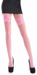 Sheer 20 DEN Elastane Hold Ups Stockings with Lace by Romartex, 17 Colours, Sizes S-XXL (Medium, Pink)