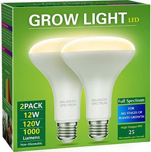 Briignite 2 Pack LED Grow Light Bulb, BR30 Grow Light Bulbs, Full Spectrum Grow Light Bulb 12W, Plant Light Bulbs, Grow Light for Indoor Plants, Seedlings, Greenhouse, Hydroponic