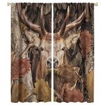 INSFBRB Abstract Rustic Deer Rod Pocket Blackout Curtains - Lodge Hunting Theme Camo Fall Forest Deer Window Drapes Set Energy Saving Thermal Insulated Drapes for Living Room 2 Panels 54L x 21W