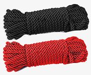 2 Pack All Purpose 32 feet 8mm(1/3inch) Diameter Soft Silk Rope Solid Braided Twisted Ropes,10m Durable and Strong All Purpose Twine Cord Rope String Thread Cord (Black Red)