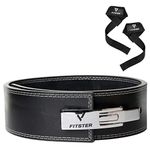 Fitster Leather Lifting Belt, Weight Lifting Belt for Training, Gym Belt for Weight Lifting | Adjustable to the Body | Sizes: S, M, L (M, Black/White Leather)