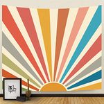 Simpkeely Sun Tapestry Vintage Bohemian Wall Hanging Hippie Natural Retro 70s Rainbow Sunrise Sunset Tapestries Abstract Geometric Wall Art Home Decor for Bedroom, Living Room - 130 x 150cm