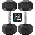 KK Hex Dumbbell Set. 4kg, 6kg, 8kg, 10kg,12kg,14kg. Dumbbell Weights for Weight Training. Cast Iron Chrome Dumbbells. Rubber Ends & Knurled Chrome Handles. At Home or Gym. For Sculpting & Training.