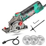 HYCHIKA Mini Circular Saw, Circular Saw with 3 Saw Blades(85mm), Scale Ruler, 500W Pure Copper Motor, 4500RPM Ideal for Wood, Soft Metal, Tile and Plastic Cuts