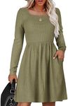 Zeagoo Long Sleeve Dress Fall Dress 2024 Women's Formal Dress Square Neck A Line Casual Dress Bodycon Dress Army Green L