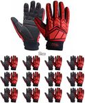 HANDLANDY Pack of 12 Pairs Anti Vibration Gloves for Men, SBR Padding, TPR Protector Impact Gloves (XL, Red)