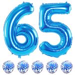 Blue Birthday Balloon Numbers 65, 40 Inch Big Foil Mylar Number 5 and 6 Balloons with Blue Confetti Latex Helium Balloons Set for Men Women 56th 65th Birthday Anniversary Party Decorations Supplies