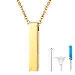 18K Gold Plated Bar Cremation Necklace Urn Jewelry for Ashes Men Women Human Ash Holder with Chain 18 Inch