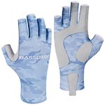 Bassdash ALTIMATE Fishing Gloves Sun Protection Fingerless Hunting UPF 50+ Men's Women's UV Gloves (ALTIMATE I - Light Blue Camo, Large)