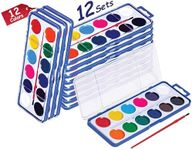 Neliblu Watercolor Paint Set for Kids - Pack of 12 Washable Paint Sets with 12 Vibrant Colors - Suitable for Home, Classroom, and Art Parties - Includes Paintbrush for Creative Fun Activity on the Go