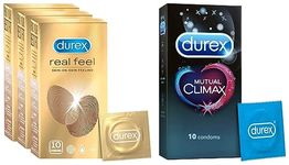 Durex Real Feel Condoms for Men - 10 Count (Pack of 3)| Latex Free & Durex Mutual Climax Condoms for Men & Women - 10 Count