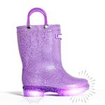 LONECONE Glitter Waterproof Light-Up Toddler Rain Boots with Easy Pull on Handles - Comfortable Shiny Kids Rain Boots for Boys and Girls - Fun & Safe Outdoor Play for All Seasons, Glitter Purple, 10