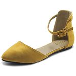 Ollio Women's Shoes Faux Suede Ankle Straps D'Orsay Pointed Toe Ballet Flats ZY00F71 (8 B(M) US, Mustard)