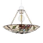 Beautiful Stained Glass Tiffany Pendant Lamp Shade with Forest Green Leaves Amber Beads and Purple Water Glass Panels | 31cm x 6cm by Happy Homewares