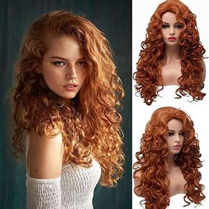 BESTUNG Long Hair Curly Wavy Full Head Halloween Wigs for Women Cosplay Costume Party Hairpiece (Copper Red)