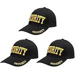 Security Hat Baseball Cap - Gold or White Embroidery Security Front, Bill & Back - Adjustable Size, Gold (3pk), One Size