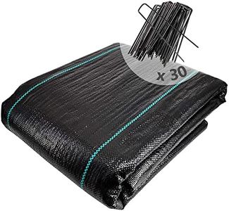 VOUNOT Weed Control Membrane 2m x 10m, with 30 Securing Pegs, Heavy Duty Weed Control Barrier Fabric, Landscape Ground Cover Suppressant Membrane for Garden, UV Stabilised