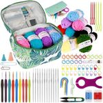 59/92Pcs Crochet Hooks Kit, Knitting Starter Kit for Adults, Ergonomic Crochet Soft Grip Handle Weave Yarn Kit, DIY Crochet Starter Kit with Carry Bag & Crochet Accessories for Beginners Adults Gifts (92Pcs Set)