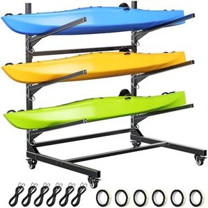 POKIPO Kayak Storage Rack,Heavy Duty Kayak Stand with Wheels 3 Layer Freestanding Wall Mount Rack Adjustable Kayak Rack for Garage Dock Backyard Outdoor Storage