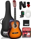 Pyle Classic Acoustic Guitar, 36"/92cm ¾ Junior Size Beginner Guitars, Nylon Sunburst Finish w/Gig Bag, Tuner, Extra Strings, Picks, Strap, Free 2 Month Lessons, For Beginners/Adults/Kids-Right Handed